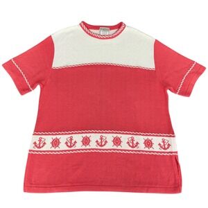 Vintage‎ Company Collection Pink Nautical Anchors & Ships Wheel Knit Top Size XL